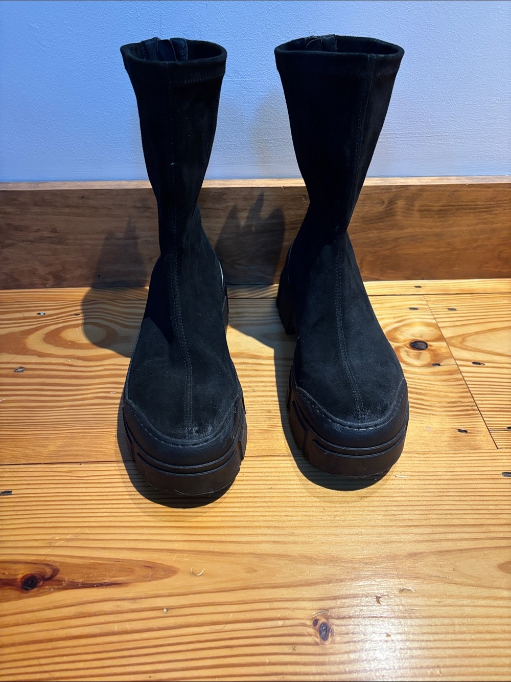 Vic Matie Black Stretch Suede Platform Ankle Boots